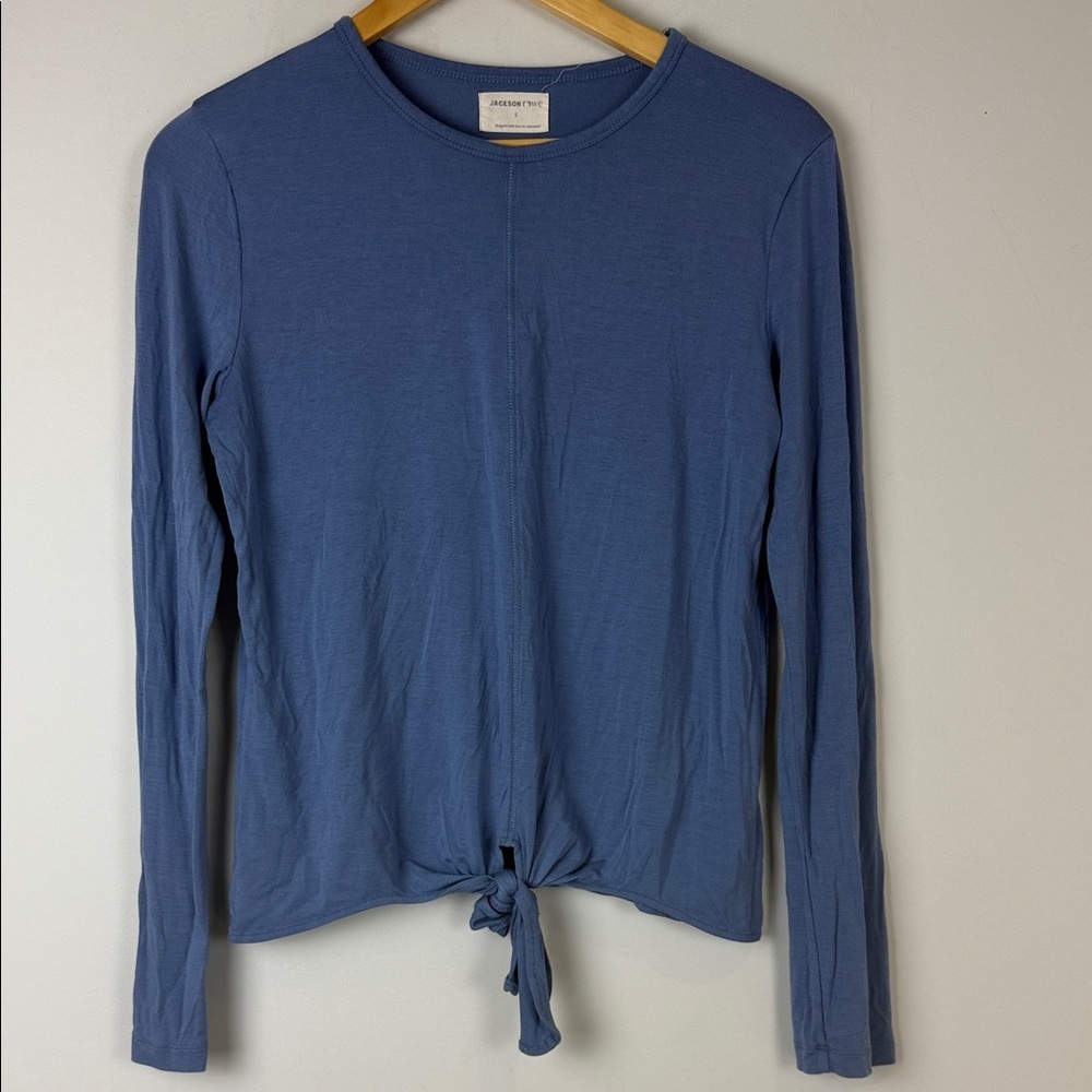 Jackson Rowe Blue Tie-Front Long Sleeve Top Size Small